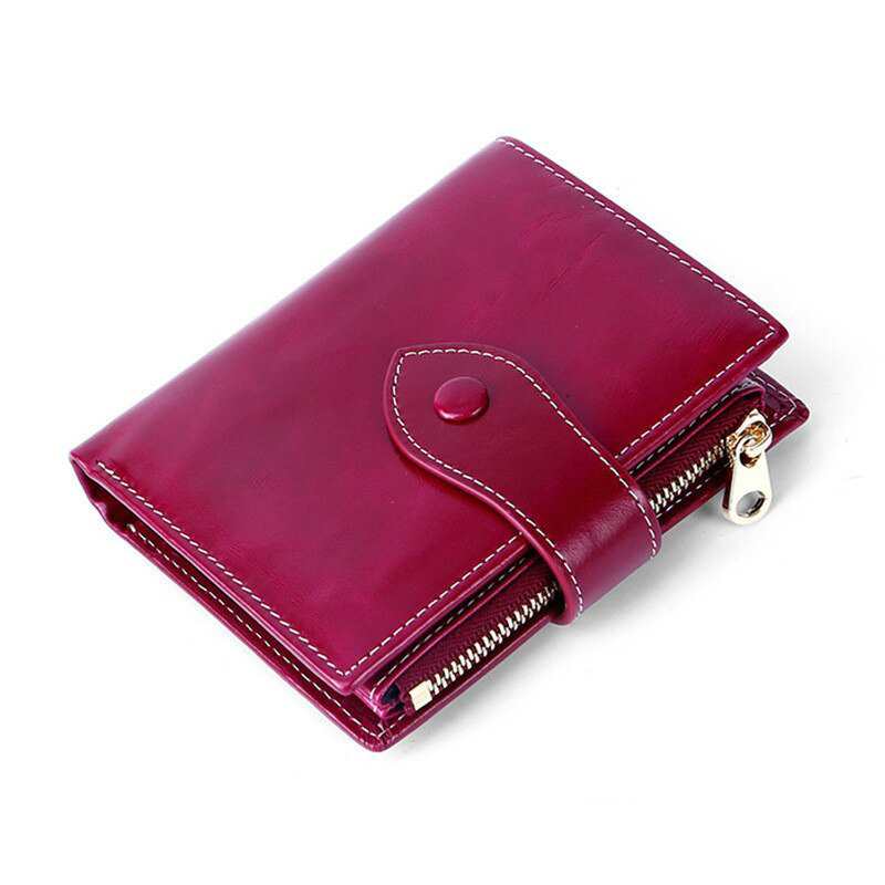 Portefeuilles et porte-monnaie en cuir de vachette ciré olive pour femmes, petits sacs pochettes, porte-cartes, porte-monnaie pour filles