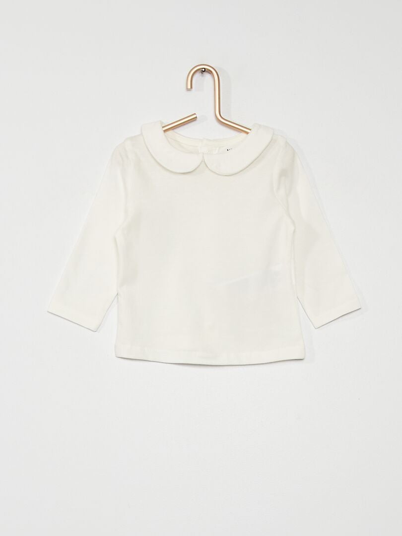 T-shirt met Claudine-kraag - Crème wit