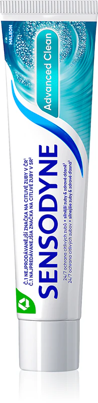 Creme dental Sensodyne Advanced Clean com flúor para proteção dental completa.