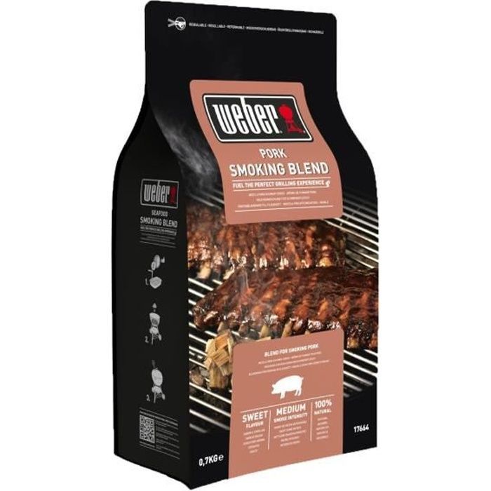 Caja de madera para ahumar WEBER - Para cerdo - Bolsa de plástico resellable - Madera maciza - Sabores innovadores
