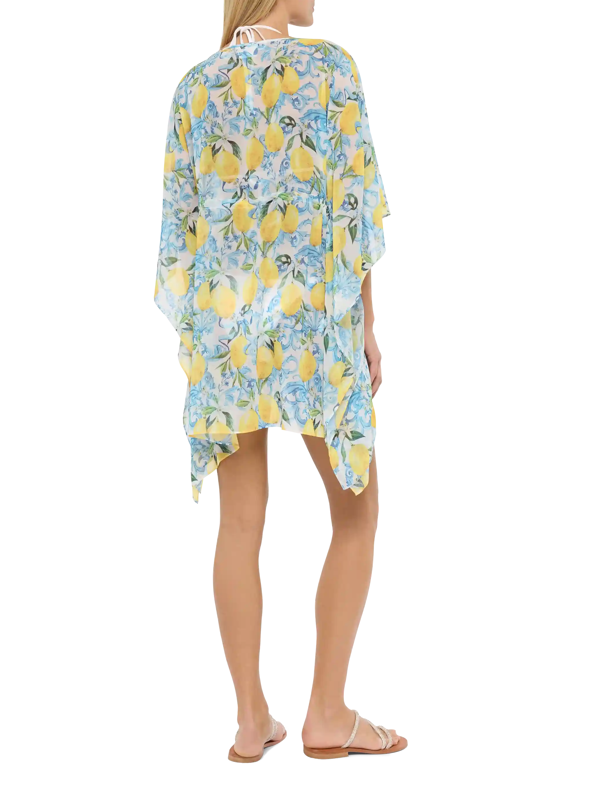 Iria kaftan van katoen en zijde met majolica-print.