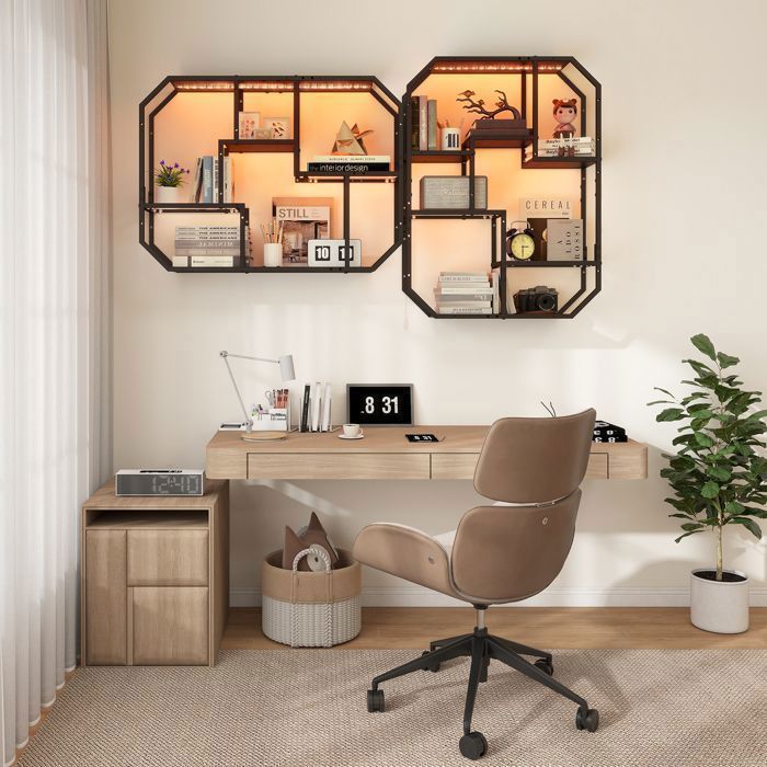 PULUOMIS Étagère Murale avec Éclairage LED RVB, 5 Niveaux de Rangement, Étagère Flottante pour Jeu, Salon, Cuisine, 85 cm