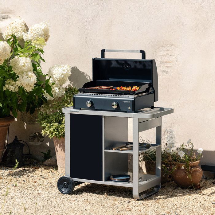 Gasgrill - CAMPINGAZ - Sigma 2 Cook - Deksel met thermometer - 58x36 cm geëmailleerde gietijzeren plaat - 2 Blue Flame branders
