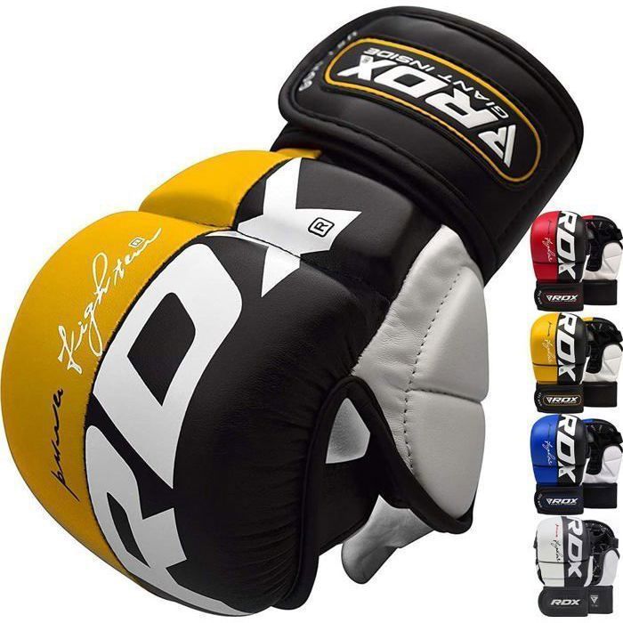RDX Gants d’épargne MMA pour hommes, gants de combat arts martiaux, paume ouverte ventilée, Muay Thai, jaune, taille XL