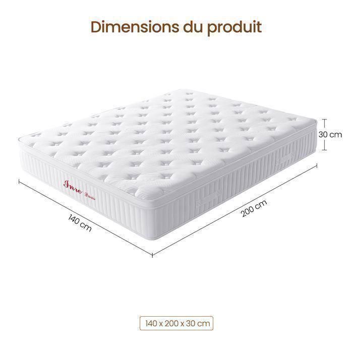 Materasso INRE 140x200 cm, extra spesso (30 cm), in memory foam, reversibile, supporto perfetto, ipoallergenico