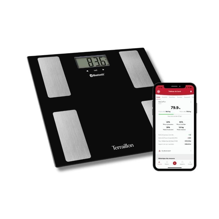 Balança de banheiro conectada - TERRAILLON - SMART CONNECT PRETA - Bluetooth - 160 kg - Precisão de 100 g