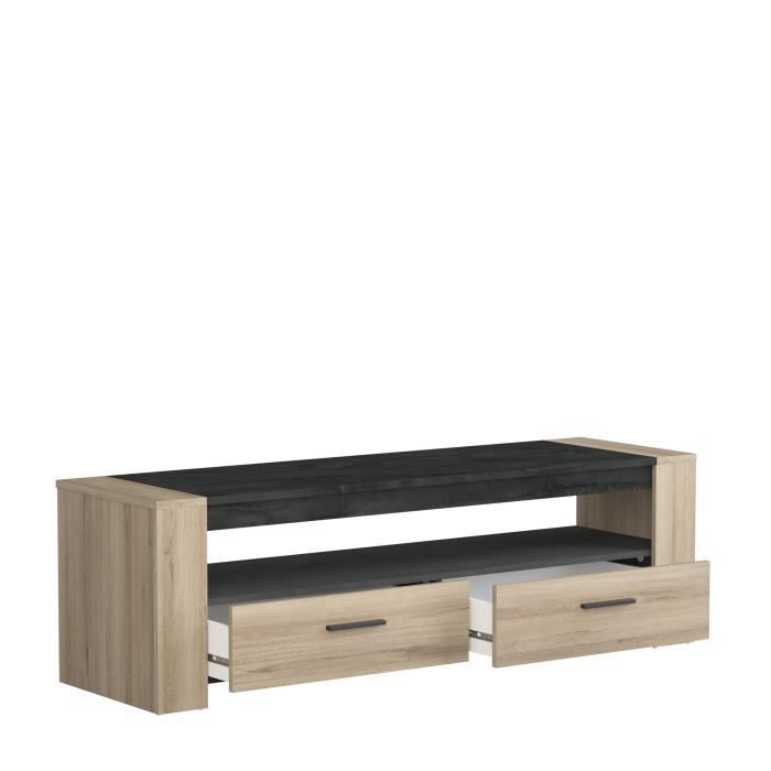 Conjunto de salón SHEFFIELD compuesto por: mesa de centro con doble estante superior e inferior + mueble para TV con 2 cajones - DEMEYERE