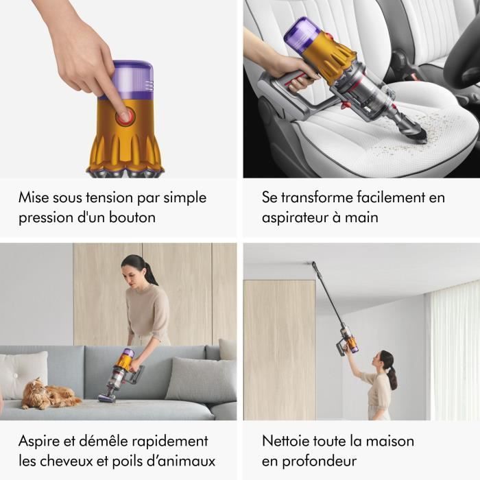 Aspiradora de mano inalámbrica DYSON V12 Detect Slim Absolute - Potencia de 150 AW - Control de potencia - Cepillo con luz integrada