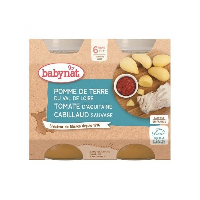 Patata Babybio della regione Centre-Val de Loire, pomodoro, merluzzo 2x200g