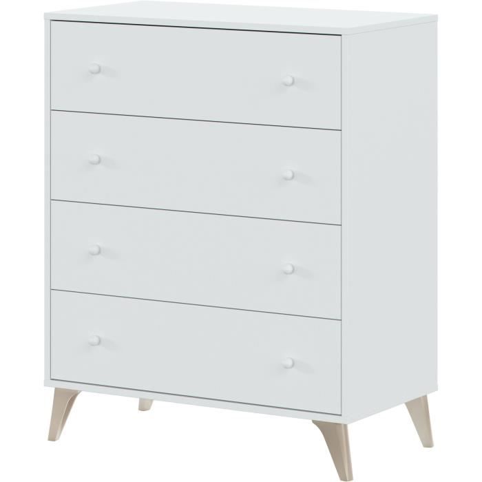 Commode SWEET  4 Tiroirs - Décor blanc - L 77.5 x P 40 x H 95cm
