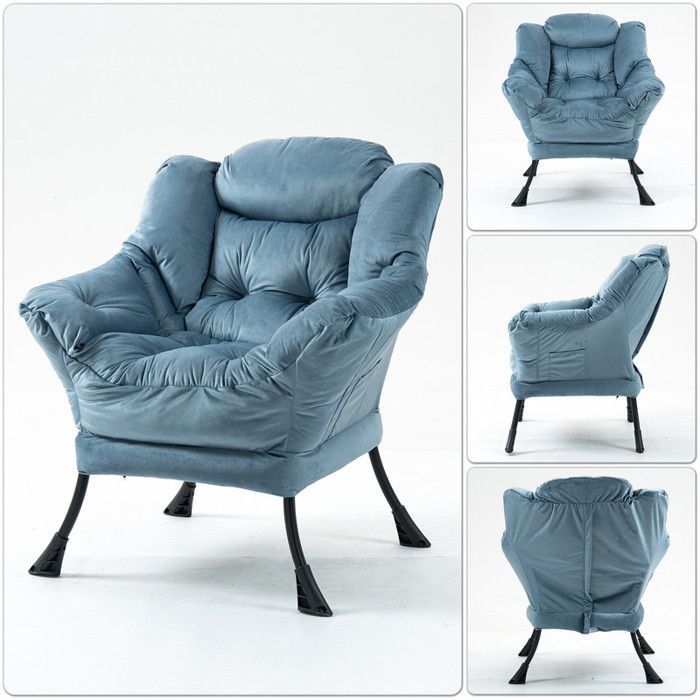 Fauteuil à bascule 75 x 80 x 85 cm, fauteuil à bascule en métal avec poches latérales, fauteuil d'allaitement minimaliste, bleu