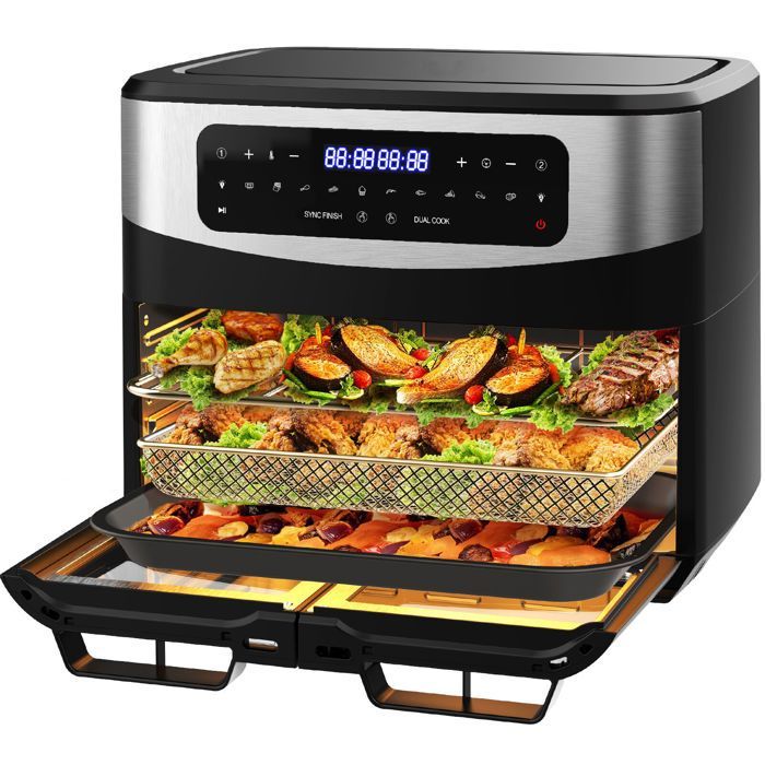 Friteuse Sans Huile  Dual Zone 12L 2200W Air Fryer - Séparateur Amovible -  XXL Friteuse à Air  - 10 Programmes, Recette