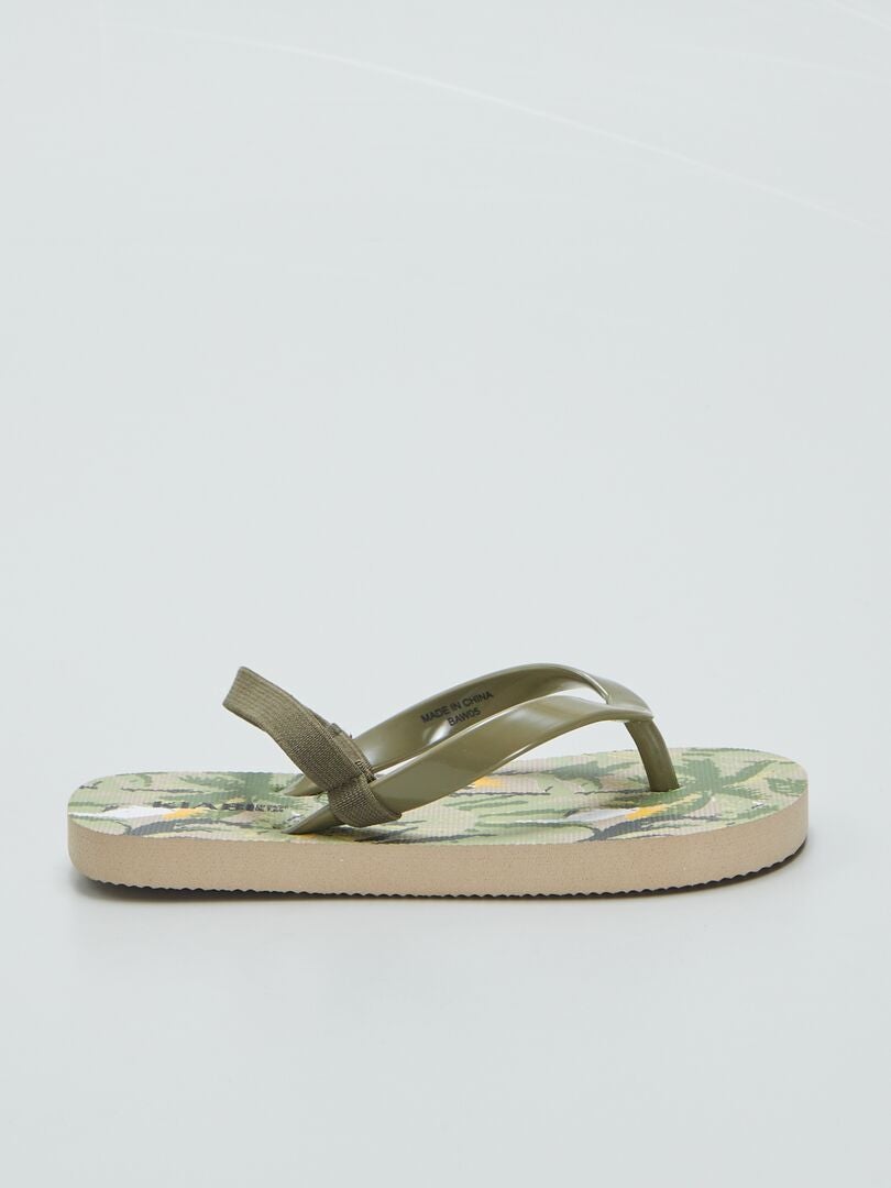 Teenslippers met tropische print en elastische band - KHAKI