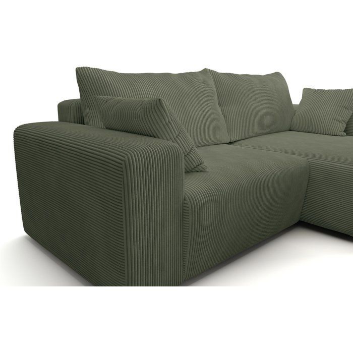 Sofá de canto conversível - 4 lugares - BOBO - Tecido verde - 244 x 138 x 86 cm