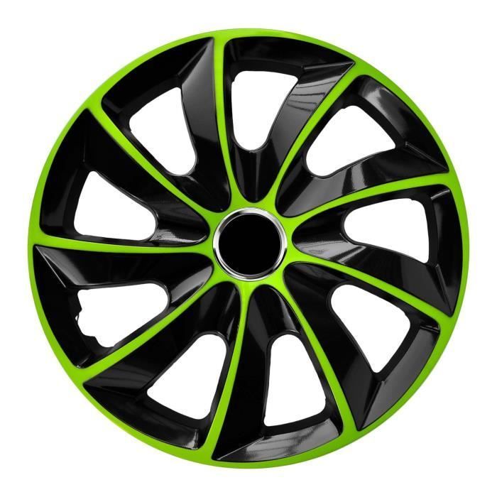 Enjoliveurs de roue - set complet de 4 pièces - NRM STIG EXTRA - noir et vert - 14