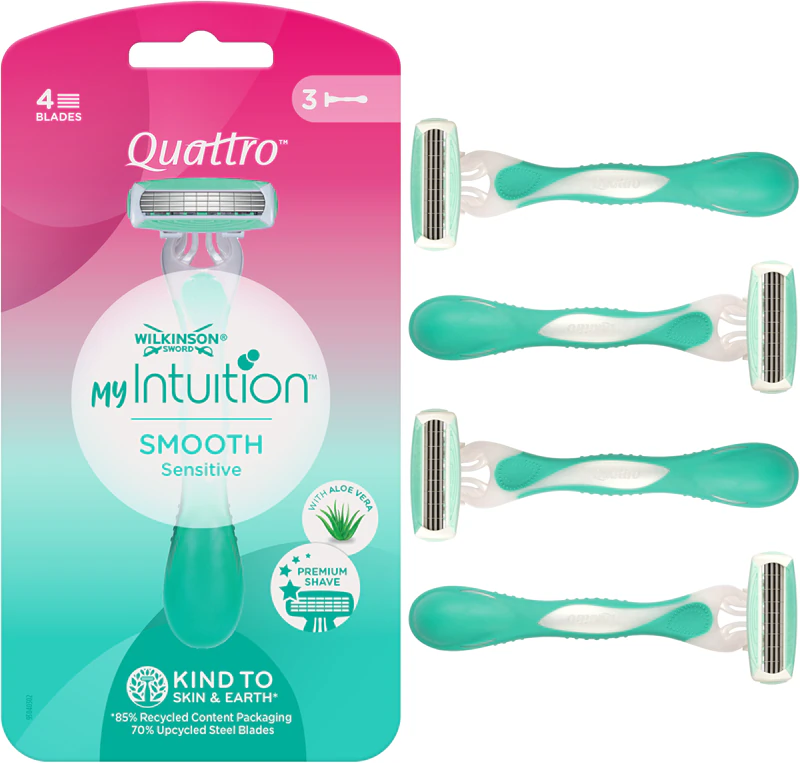 Wilkinson Sword Quattro voor vrouwen My Intuition Smooth wegwerpscheermesjes