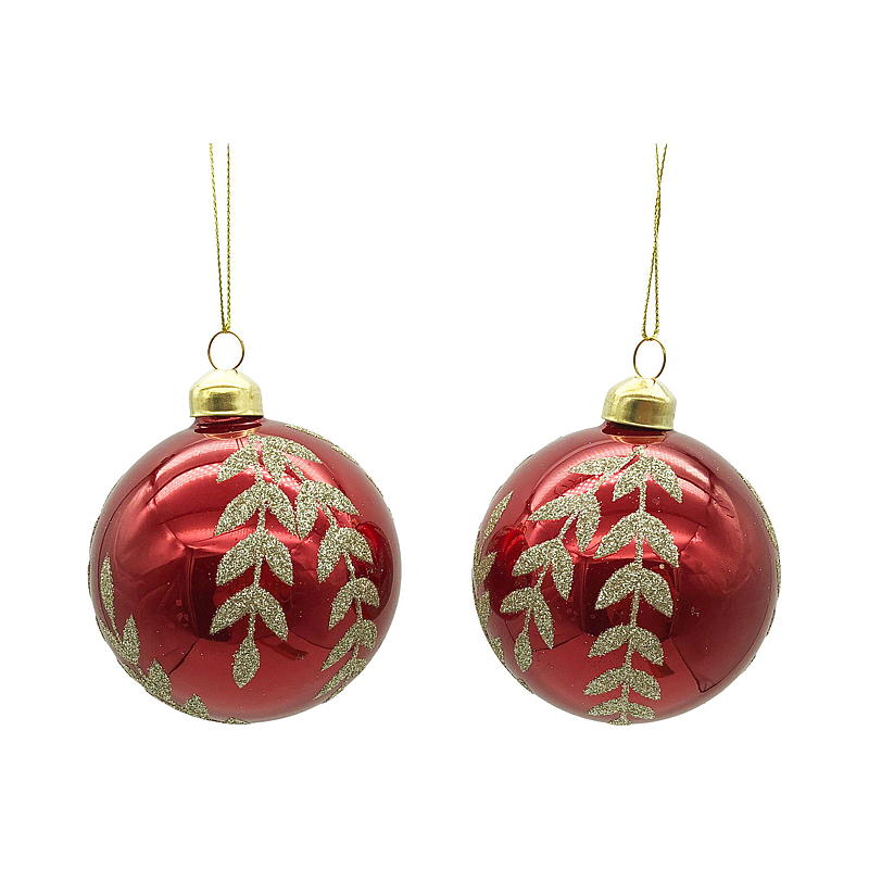 Palline di Natale per la casa, confezione da 2, 6x8 cm, in vetro rosso