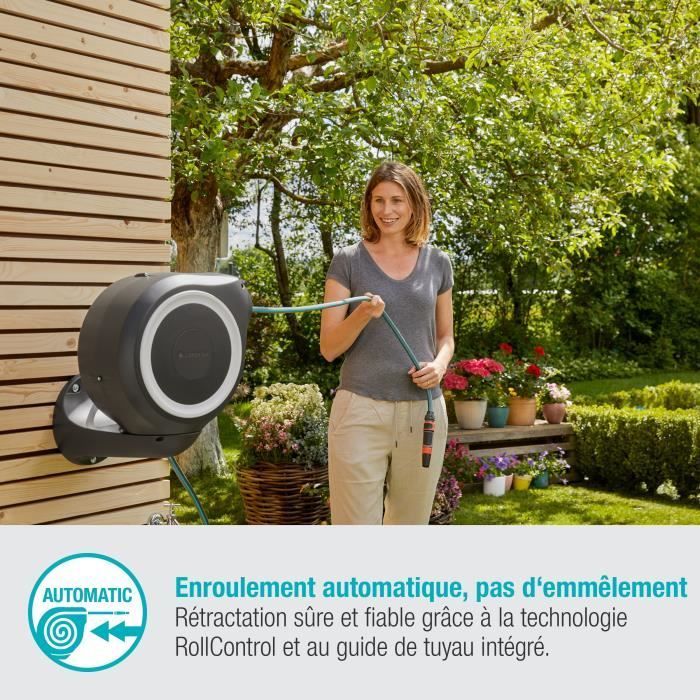 Enrollador de manguera automático de pared GARDENA RollUp S de 15 m