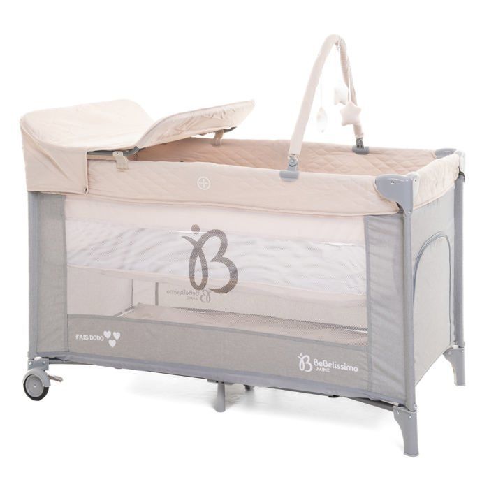 BEBELISSIMO – Reisebett für Babys – Faltbett – ab Geburt – mit Schlaffunktion – Wickeltisch und Spielzeug – beige/grau