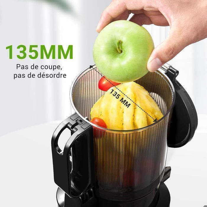 AMZCHEF Slowjuicer, 135 mm vulopening en 1,8 liter inhoud, sapcentrifuge voor hele groenten en fruit, 250W