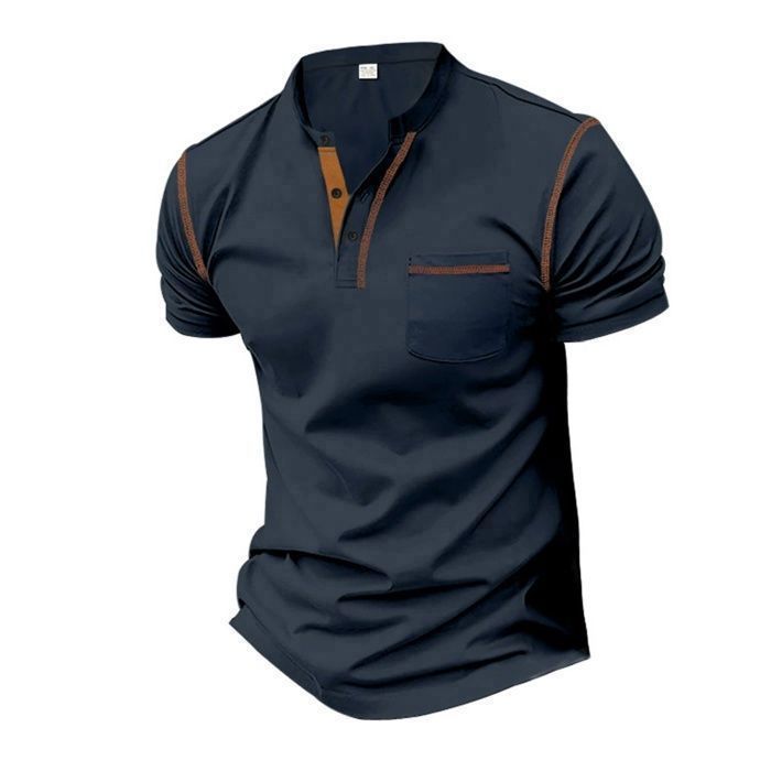 Men's Polo Shirt, Casual Men's Summer Button-Down Polo Shirt, Men's Short Sleeve Sport Regular Fit Polo Shirt - Navy Blue