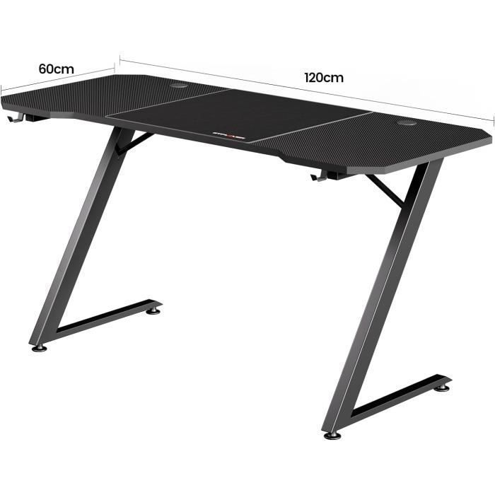 Escritorio para juegos de 120 x 60 cm - Fibra de carbono - Accesorios multifuncionales