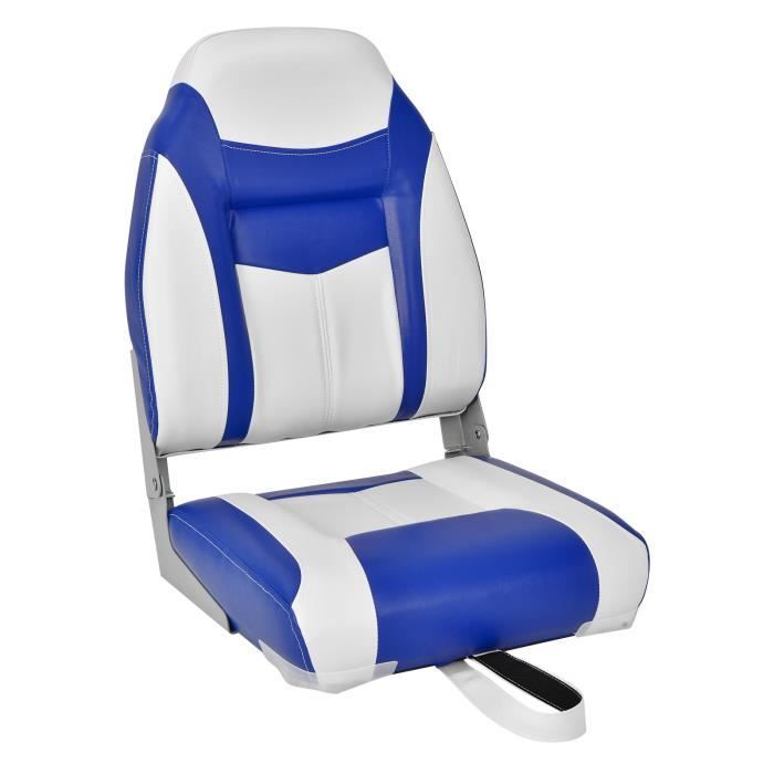 Asiento plegable para barco COSTWAY de 1 pieza con respaldo y cojín de cuero sintético PVC, bisagras flexibles, 4 tornillos incluidos, capacidad de carga de 115 kg, azul.