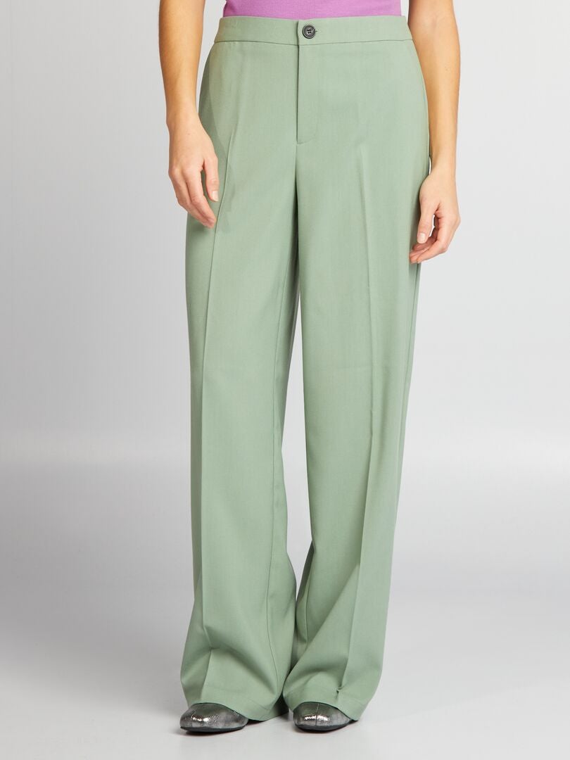 Pantalones clásicos de pierna ancha - VERDE