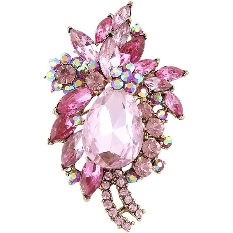 Women's Rhinestone Crystal Vintage Style Flower Teardrop Brooch Pendant