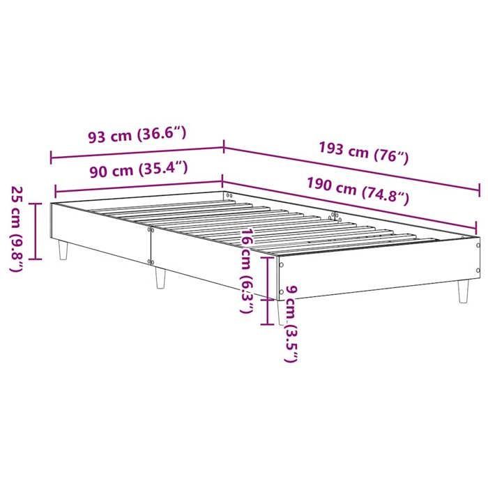 Verano 2026@Estructura de cama individual - Base de somier de láminas - para adultos - sin colchón - roble artesanal 90x190cm, 1300