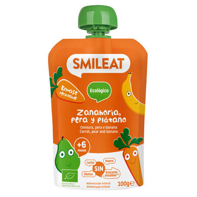 Smileat porkkana-, päärynä- ja banaanijuomapussi 6M hedelmäsosepussi 100g 100g