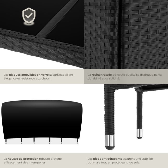Mobili da giardino - TECTAKE - Set da pranzo per esterni PORTO per 6 persone, impilabile e resistente ai raggi UV - Nero/Grigio