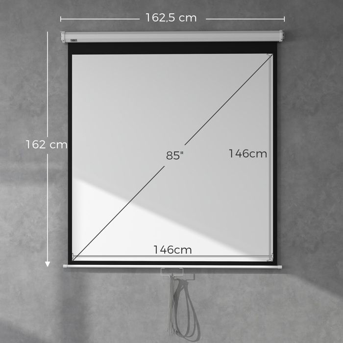 Écran de projection - HOMCOM - 85 pouces home cinéma 1:1 4K HD mural plafond - acier - 162,5 x 8 x 162 cm - blanc