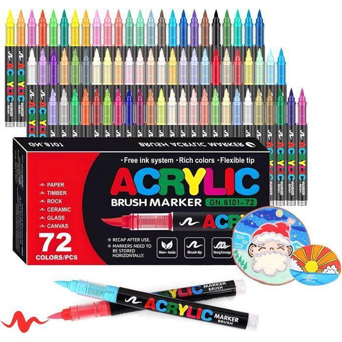 72 pennarelli acrilici colorati, pennarelli acrilici con punta a pennello per colorare per adulti, pennarelli acrilici per colorare