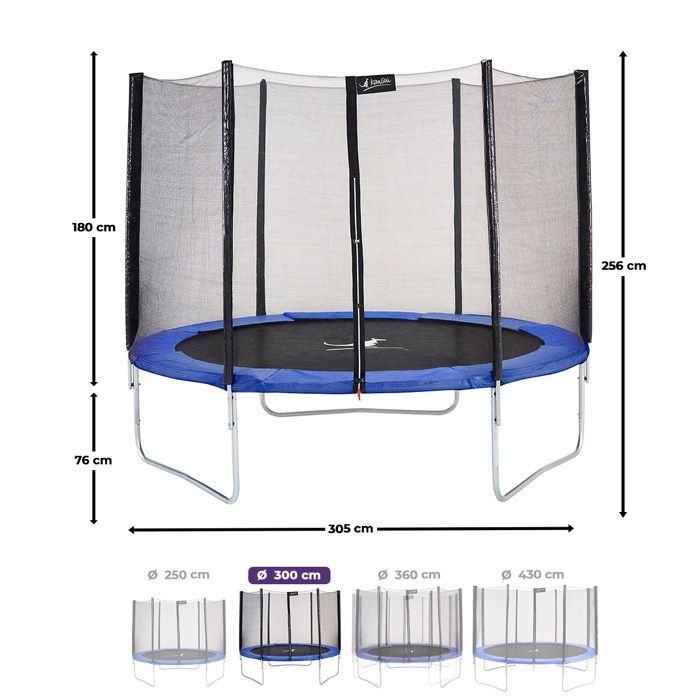 Trampolino blu con scaletta, telo di protezione e kit di ancoraggio Ø300cm
