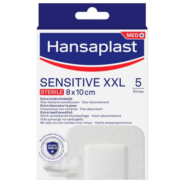 Hansaplast Sensitive XXL peleri<br>8 cm x 10 cm, 5 komada