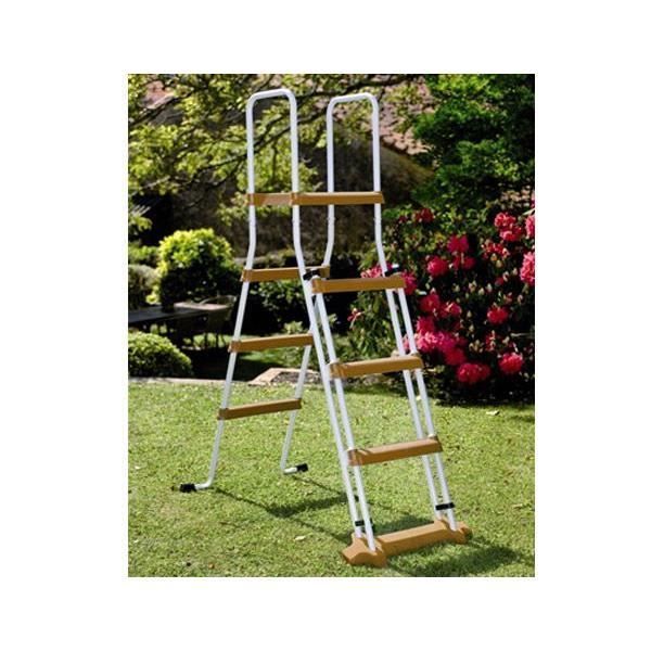 GRE - Kit de piscina redonda de aço acima do solo com acabamento imitando madeira - Ø480 x A132 cm (Fornecida com filtro de areia + escada)