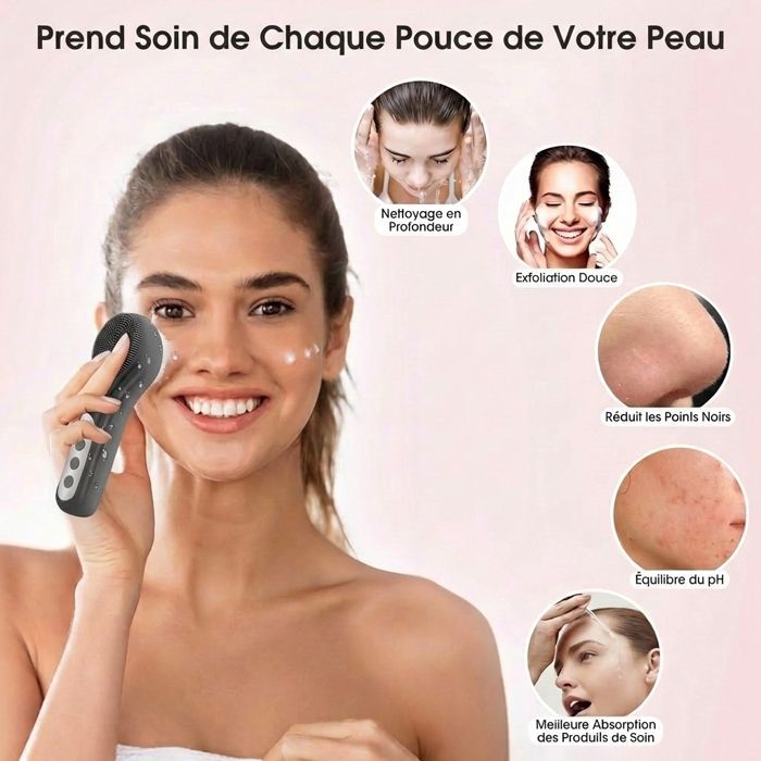Brosse nettoyante visage électrique, adaptée aux hommes et aux femmes, nettoyage rapide, exfoliation, rechargeable par USB - Noir