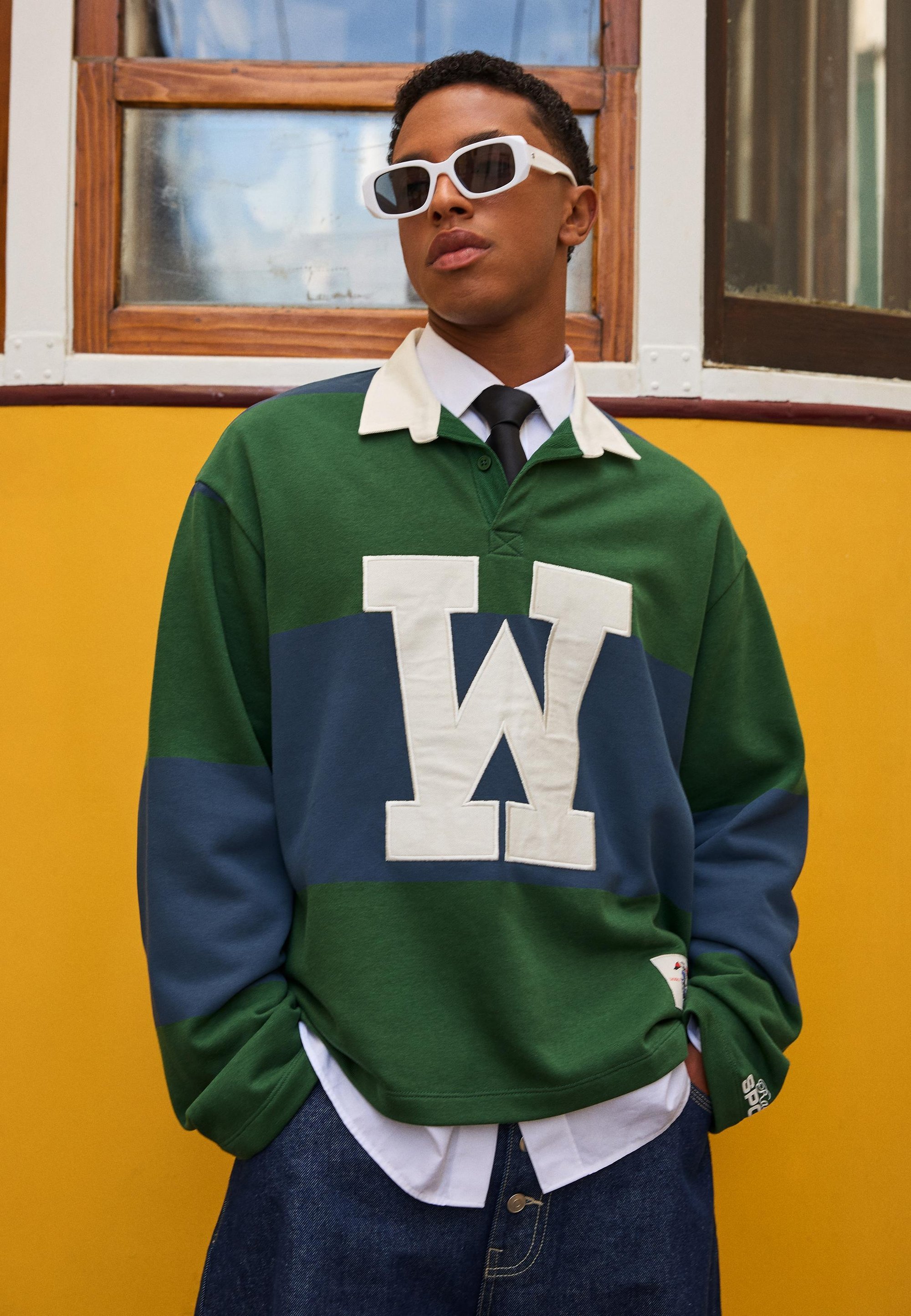 Bershka gestreepte poloshirt met boxy pasvorm - evergreen