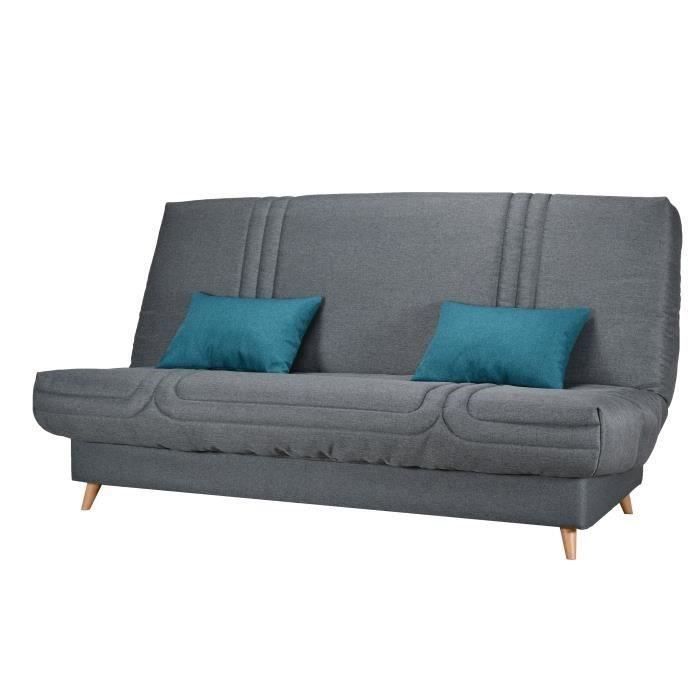 Divano letto COMFORT BULTEX a 3 posti - Tessuto antracite - Prodotto in Francia - L 192 x P 95 x H 101 cm - MONA