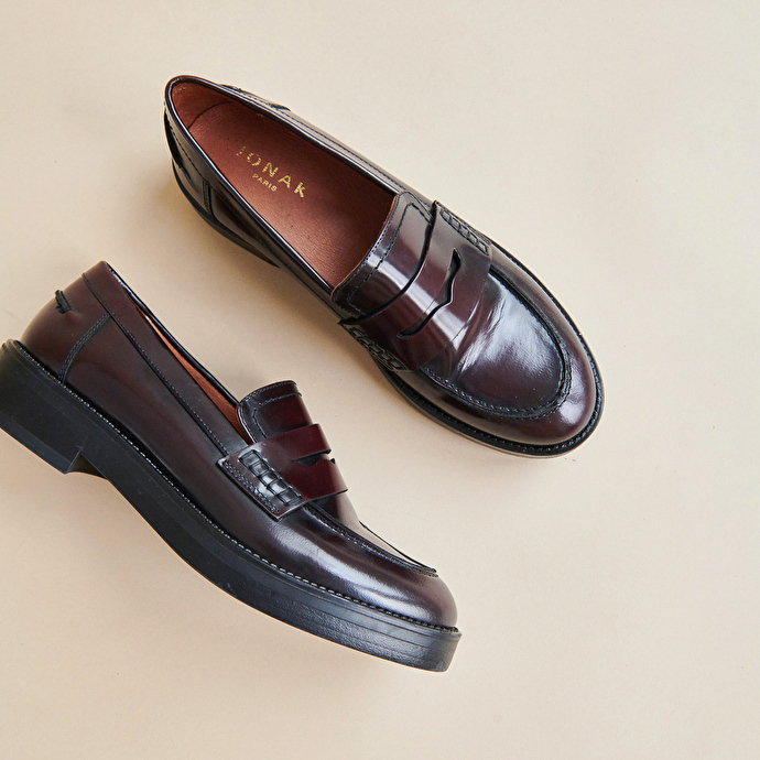 Mocassins  en cuir glacé bordeaux