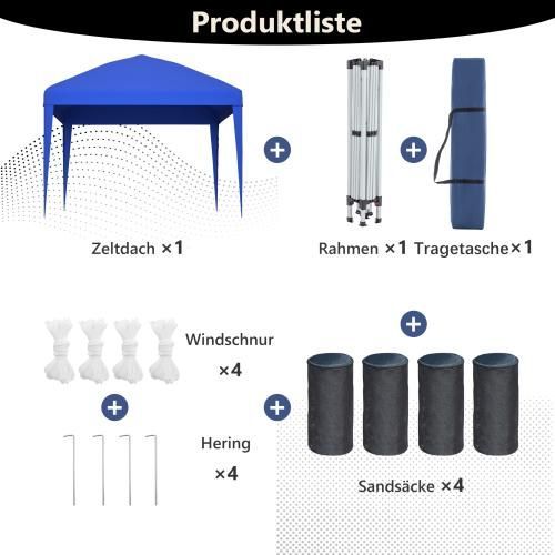 Tuinpaviljoen, 3x3m opvouwbaar pop-up tuinpaviljoen, UV 50+ zonbescherming, inclusief 4 zandzakken en opbergtas (blauw)