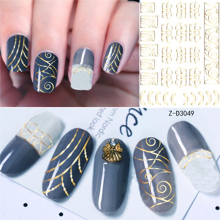 Papier peint 3D pour nail art, flexible, laser, lignes or, argent, noir et blanc, stickers pour ongles, accessoires pour ongles, fournitures pour ongles