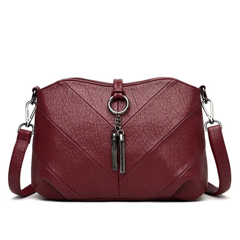 Sac à main d'été vintage en cuir uni pour femme, sac bandoulière de luxe avec pompon, sac messager Bolsa Feminina