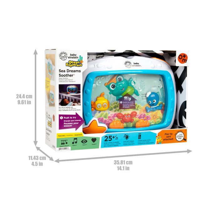 BABY EINSTEIN – Veilleuse bébé Rêves Marins – Aquarium musical & sons de l’océan, télécommande, bleu