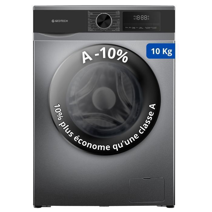 Lavatrice a carica frontale GEDTECH GLL101400DG - 10 kg - 1400 giri/min - 16 programmi - Eco - Intensivo - Rapido - Bassissimo consumo - A-10