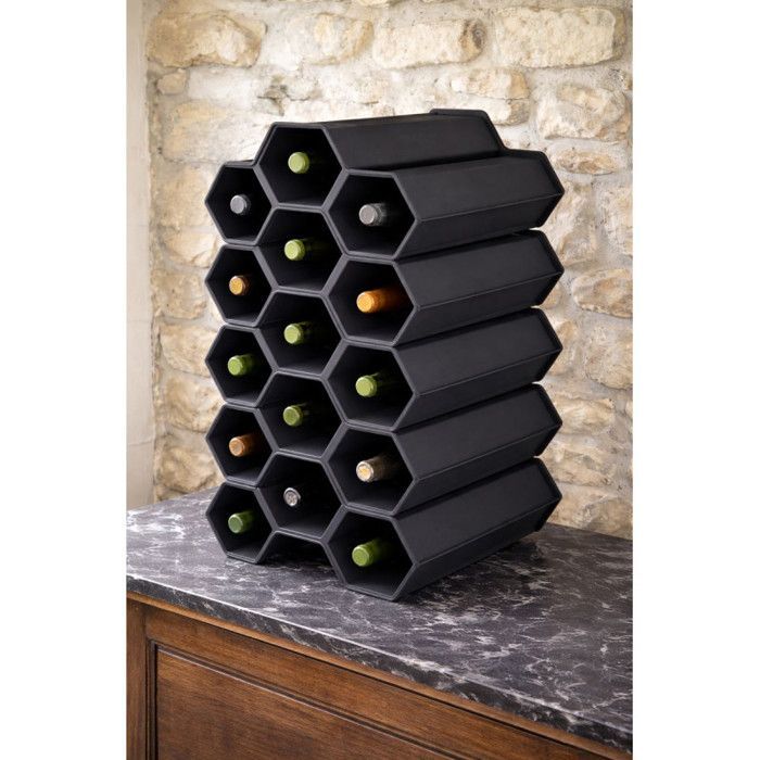 Range-bouteilles empilable - DECONATION - Lot de 5 - 15 bouteilles - Plastique recyclé - Gris anthracite