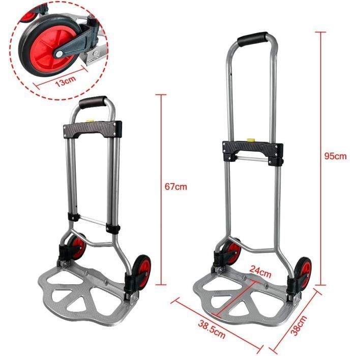 Carretilla plegable - HENGMEI - Carro de transporte - Capacidad de 60 kg - Dimensiones 69x38x38,5 cm - Plegable