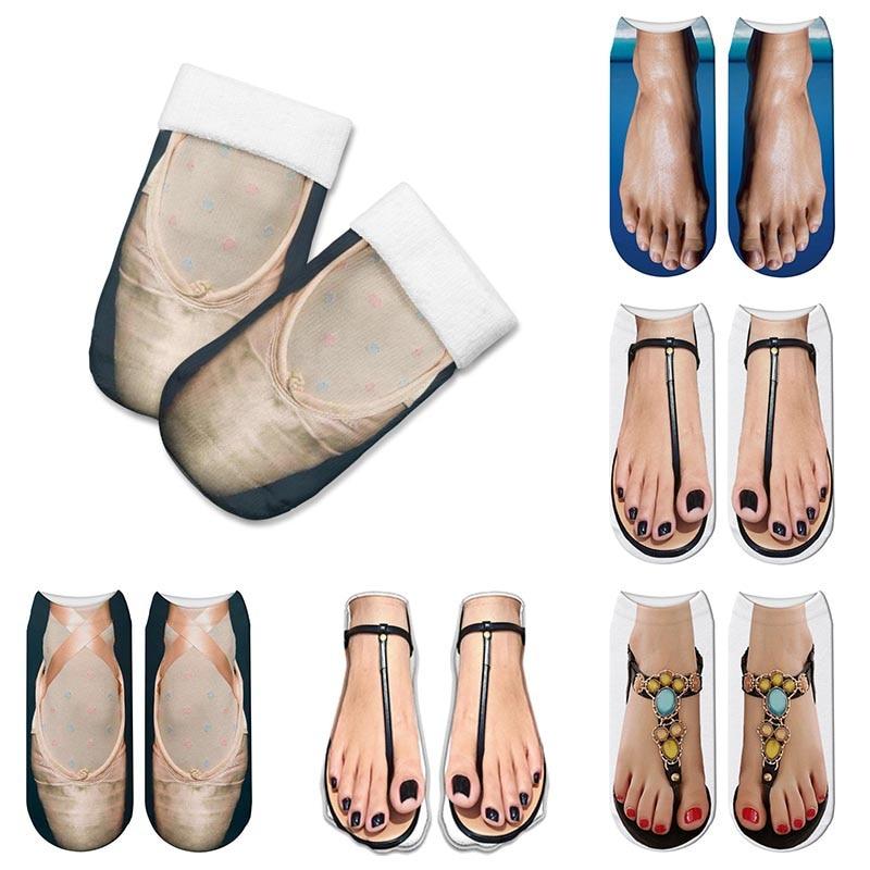 Calcetines 3D con estampado de pies de moda para mujer, estilo kawaii, tobilleros, de algodón, casuales, lindos, divertidos, creativos y con personalidad.