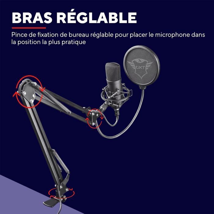 Micrófono USB cardioide Trust Gaming GXT 252+ Emita Plus con brazo para micrófono, ideal para podcasting, streaming y YouTubers – Negro
